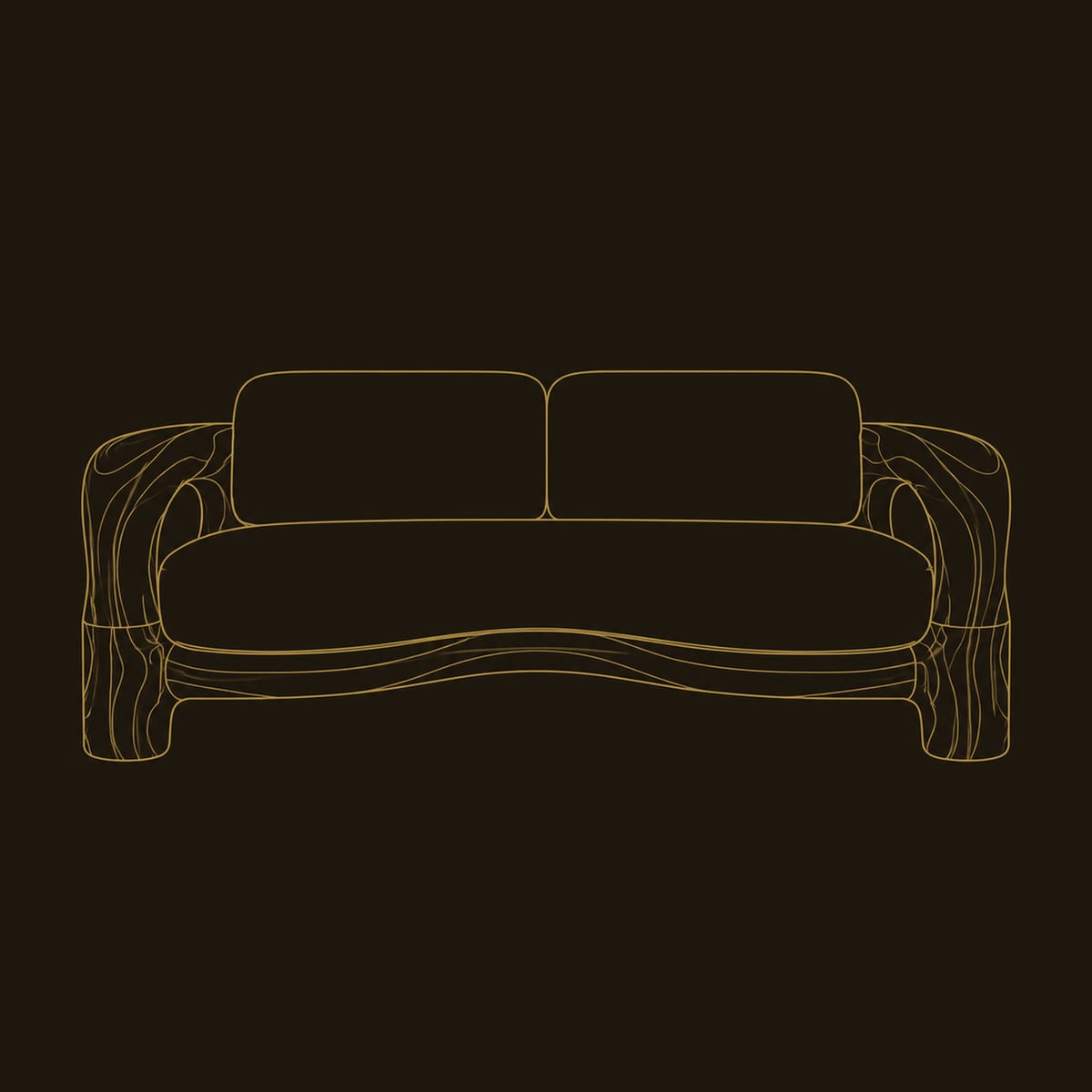 Loop Arm Sofa With Sculpted Wood Frame And Wavy Rail dimension diagram