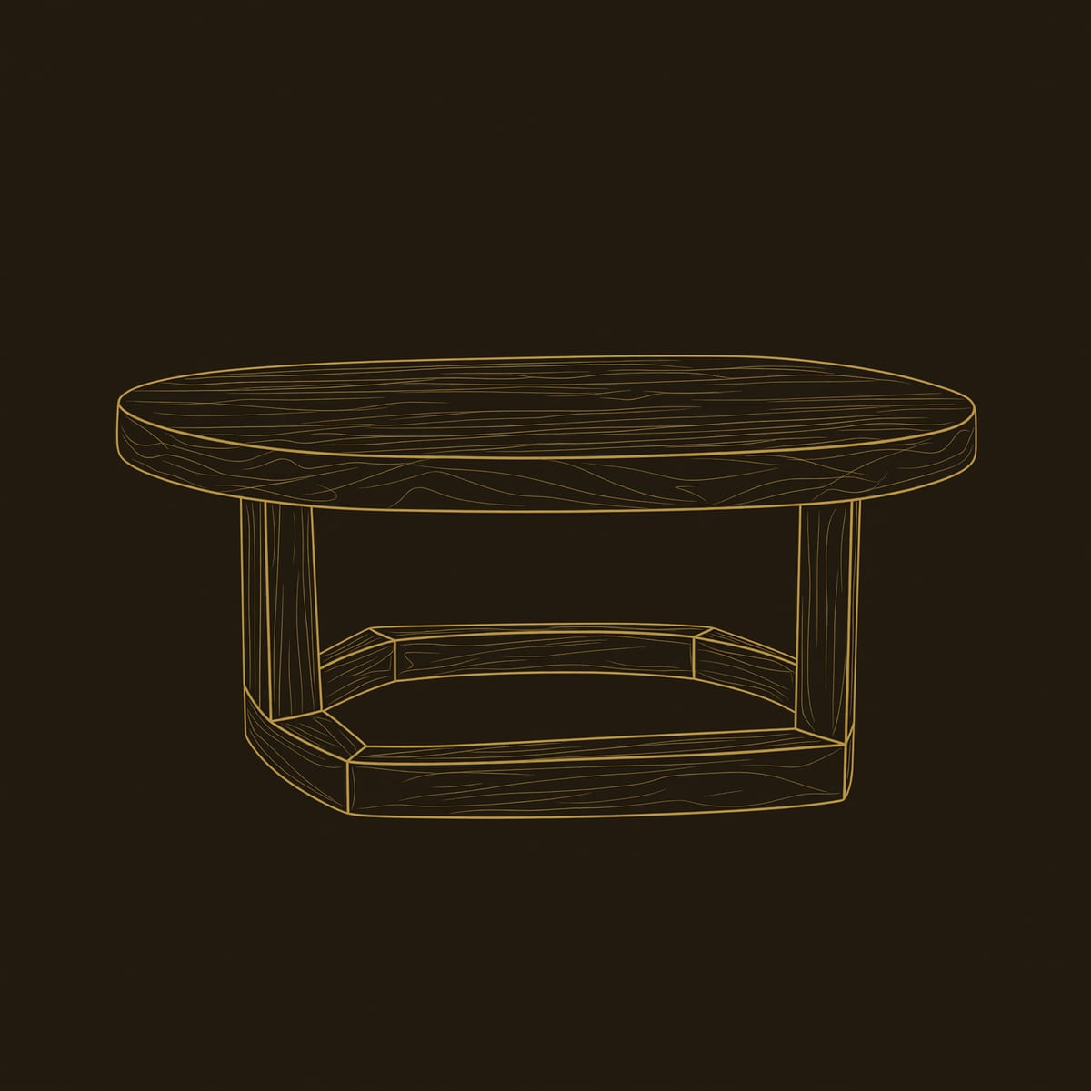 Loop Frame Oval Coffee Table Carved in Solid Wood dimension diagram