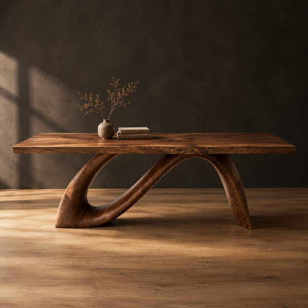 Looped Arch Dining Table With Slab Top And Open Ribbon Base