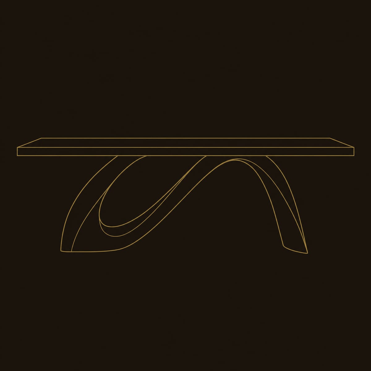 Looped Arch Dining Table With Slab Top And Open Ribbon Base dimension diagram