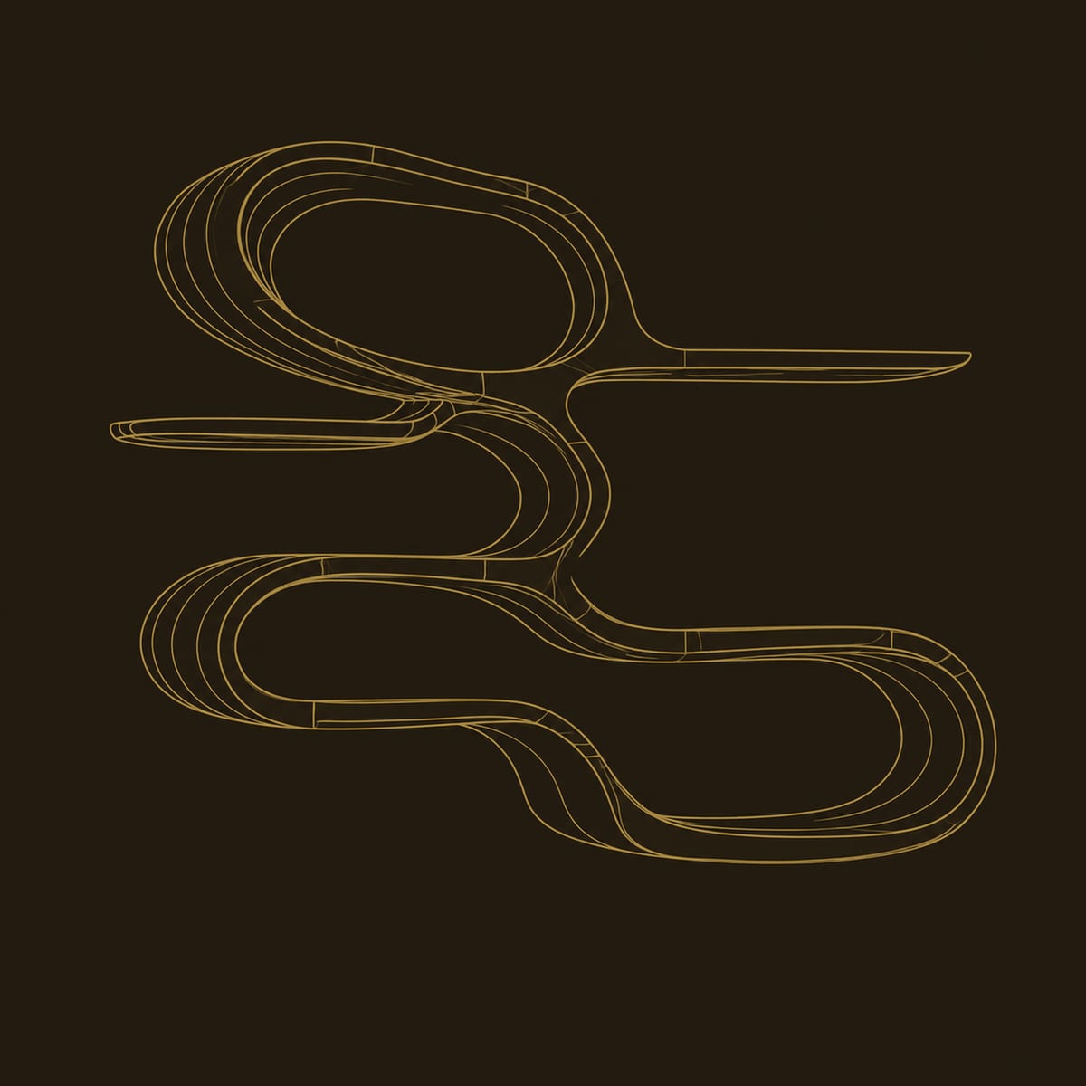 Looping Ribbon Wall Shelf With An Open Loop And Wavy Tiers dimension diagram