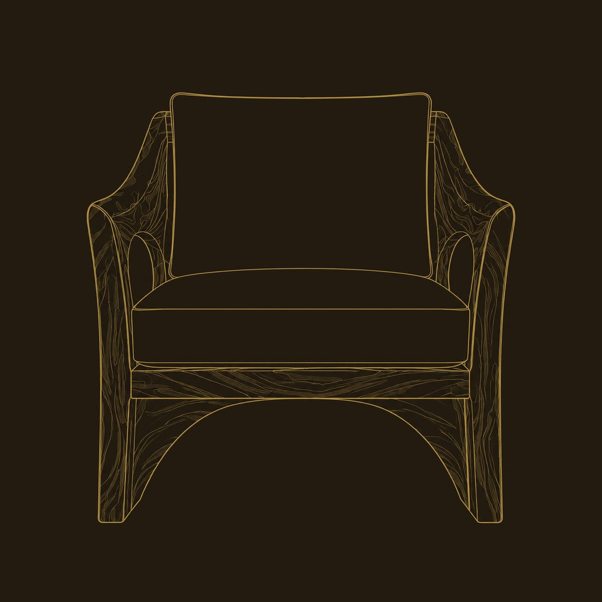 Lounge Chair With Oval Side Cutouts And Arched Wooden Base dimension diagram