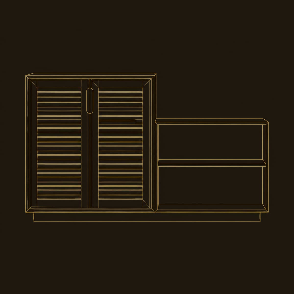 Louvered Two Door Storage Bench With Stepped Open Shelf Unit dimension diagram