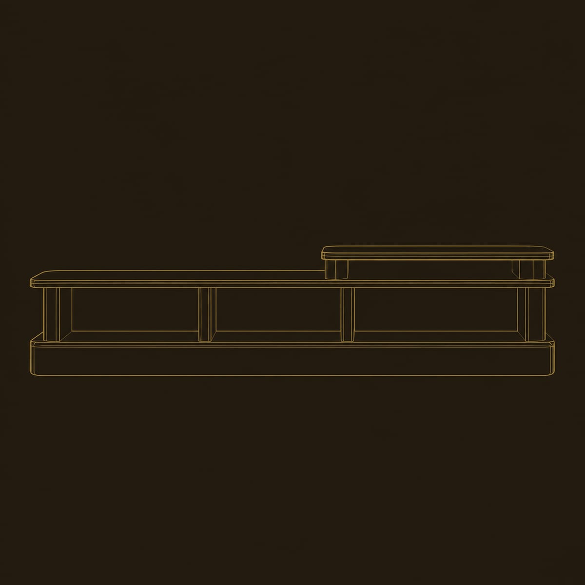 Low Stepped Open Shelf Console Table With A Raised Right Section dimension diagram