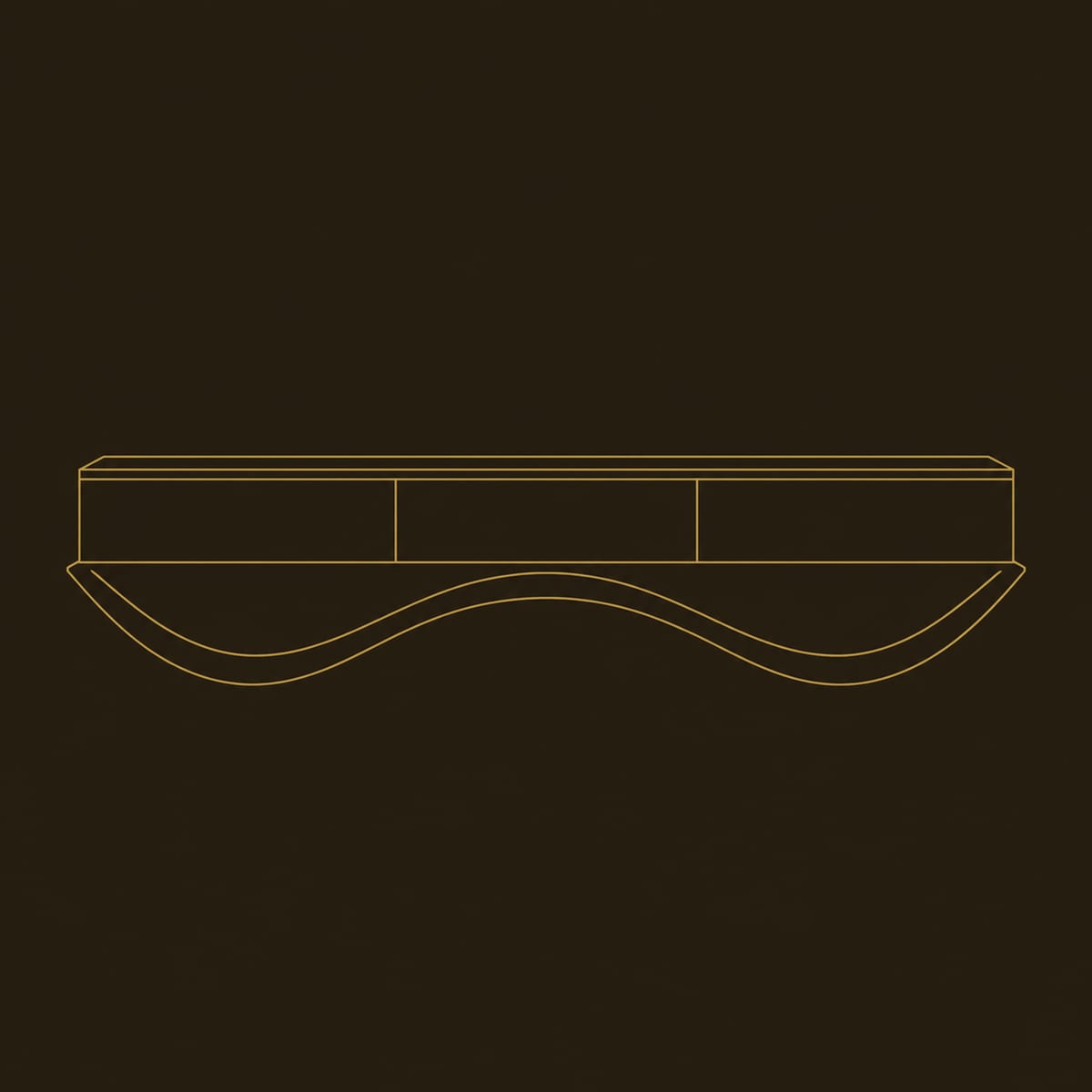 Low TV Stand With Curved Wave Base, Three Panel Front dimension diagram