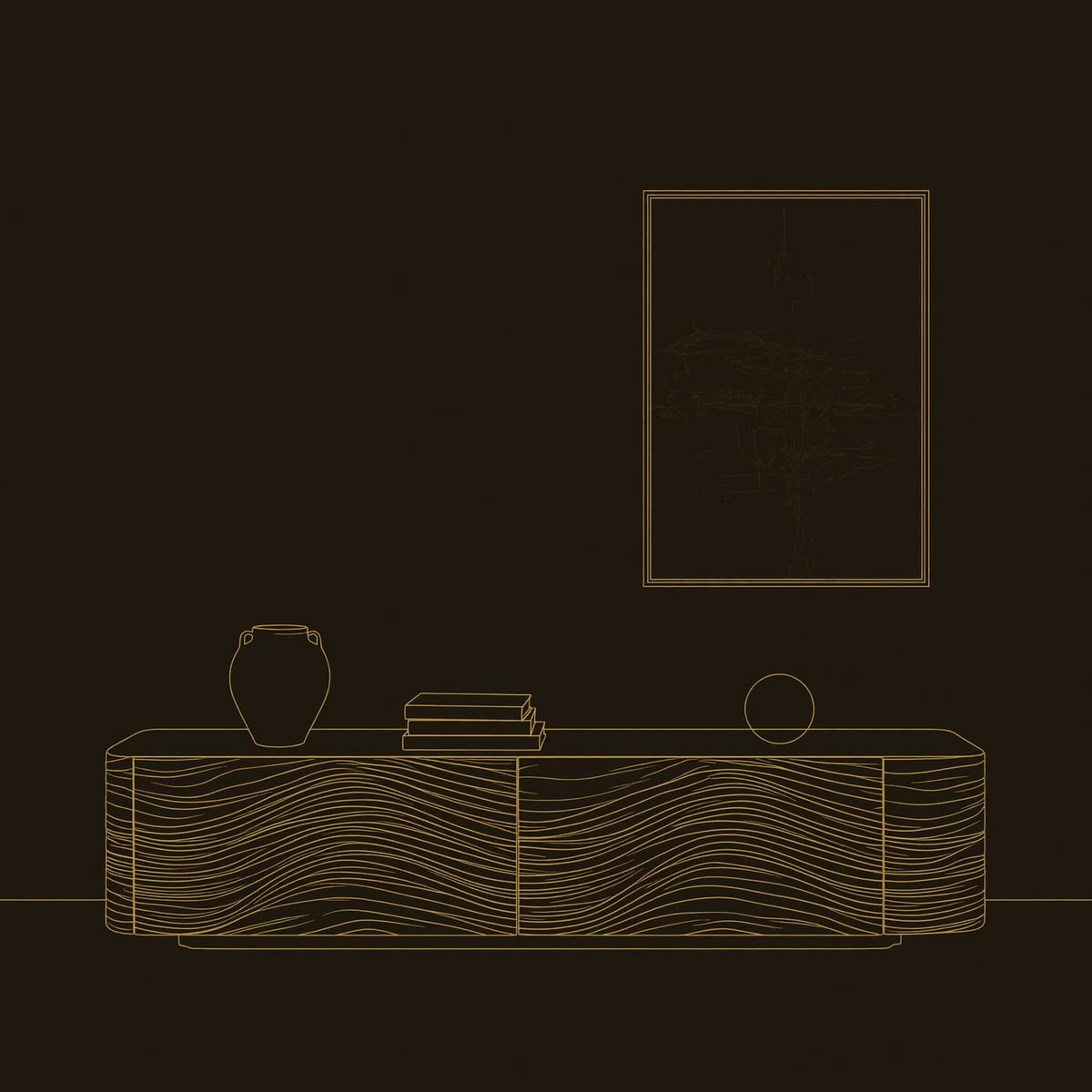Low Wave Grain TV Console in Two Door Solid Wood dimension diagram