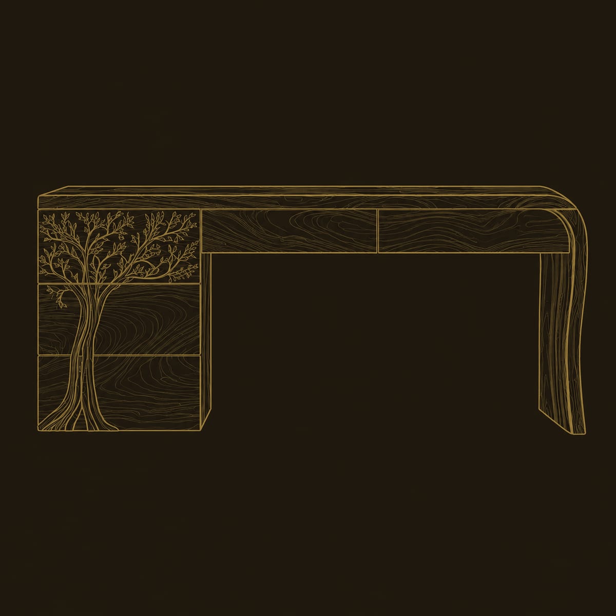 Makeup Vanity With Carved Tree Pedestal And Sweeping Side Leg dimension diagram