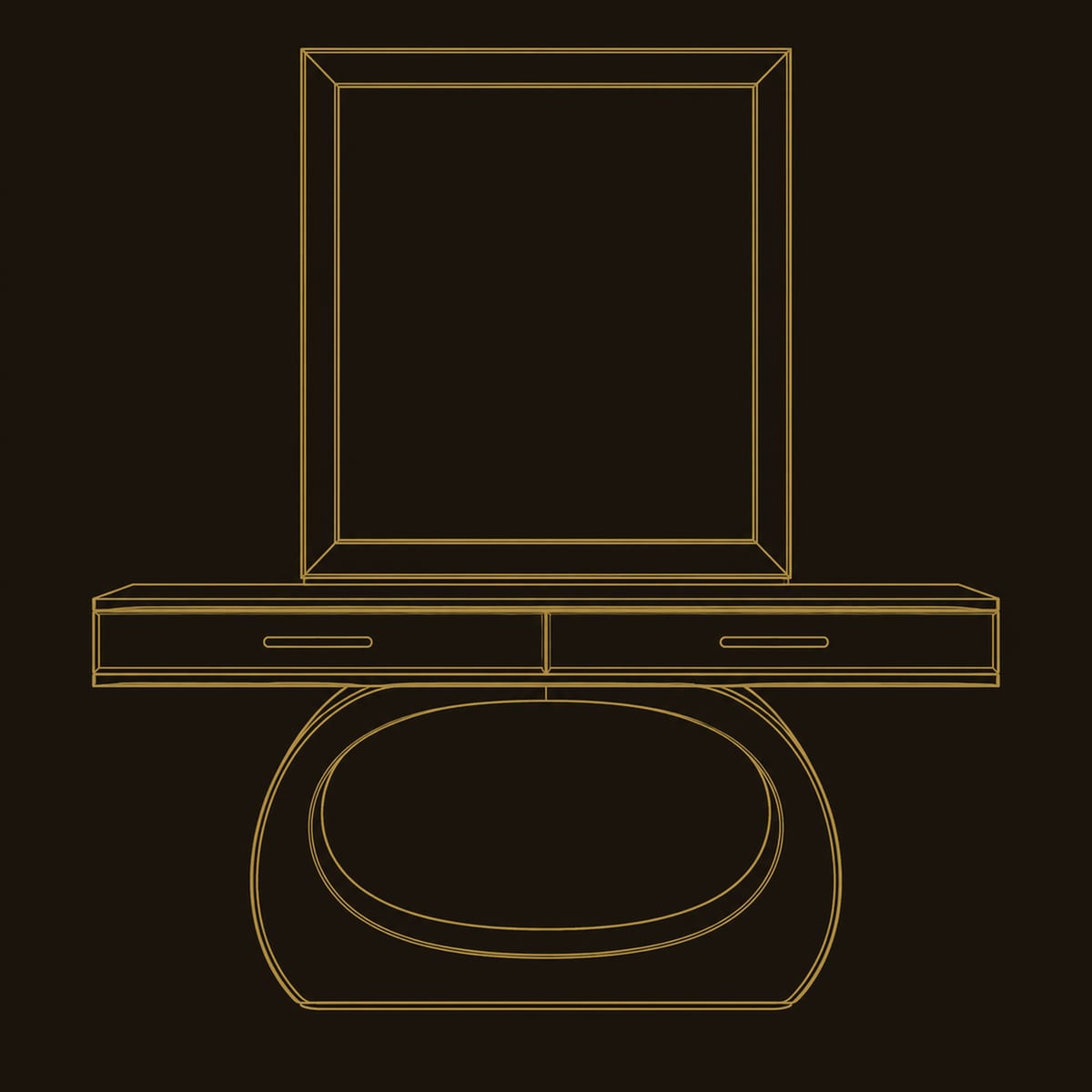 Makeup Vanity With Open Oval Loop Base And Wide Wooden Top dimension diagram