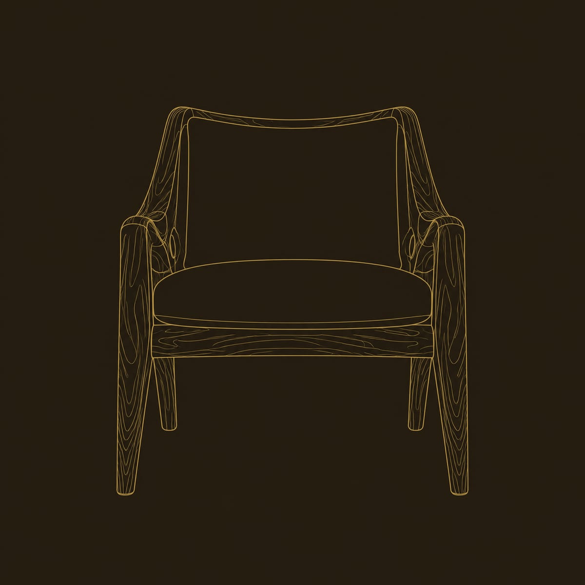 Mid Century Chair With Sweeping Arms And Splayed Wooden Legs dimension diagram