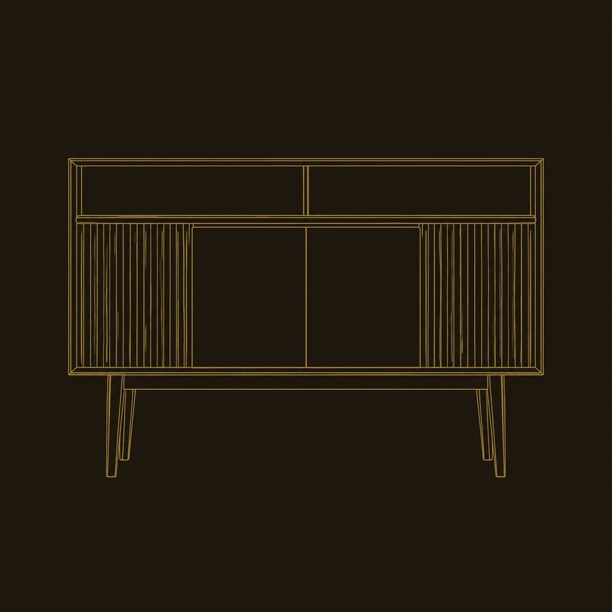 Mid Century Console Table With Fluted Front And Tapered Legs dimension diagram
