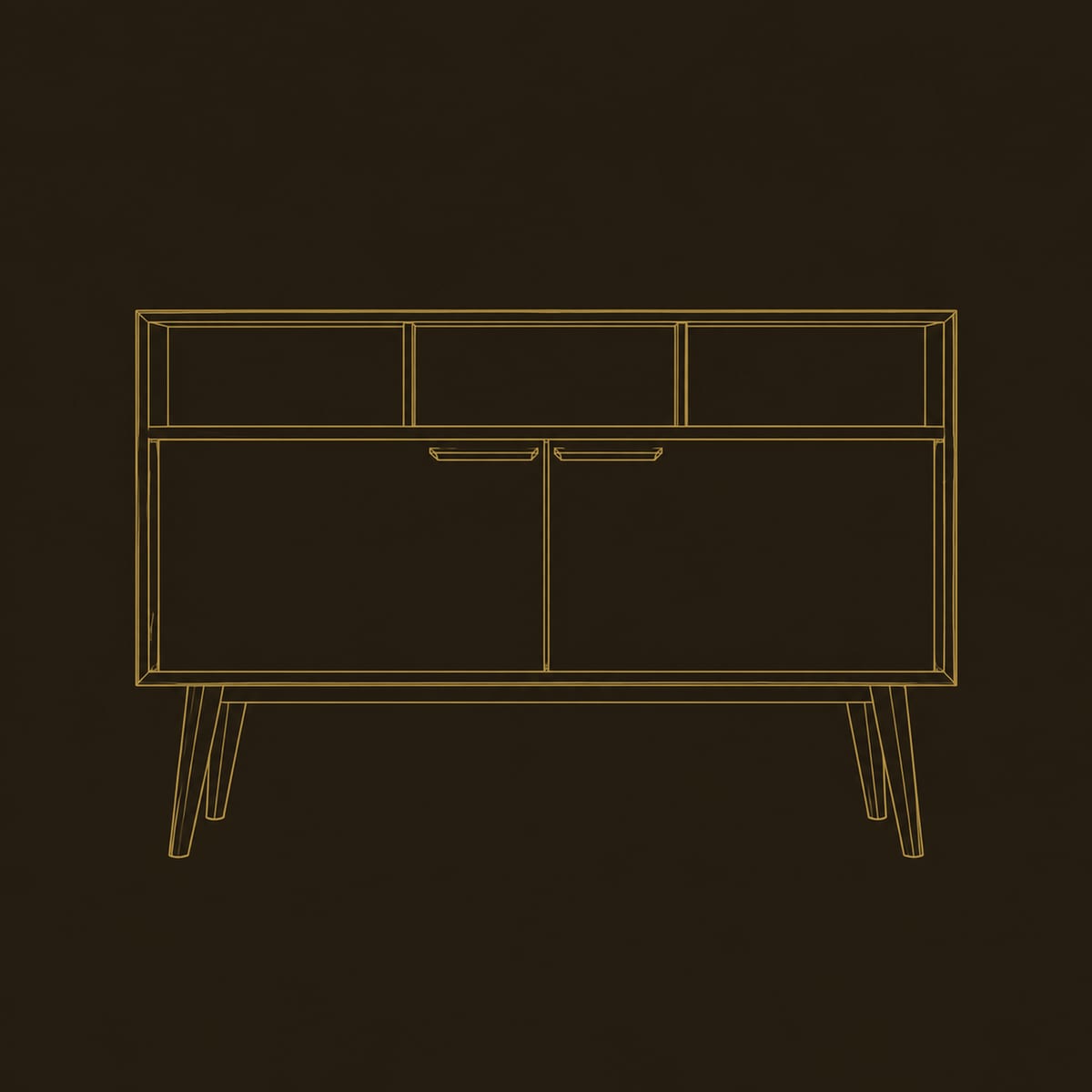 Mid Century Console Table With Open Cubbies And Two Doors dimension diagram