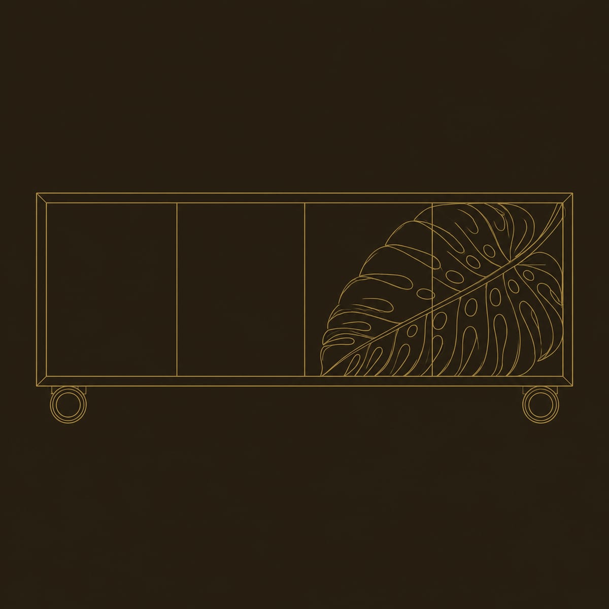 Monstera Leaf Sideboard With Ball Feet And Grain Front Doors dimension diagram