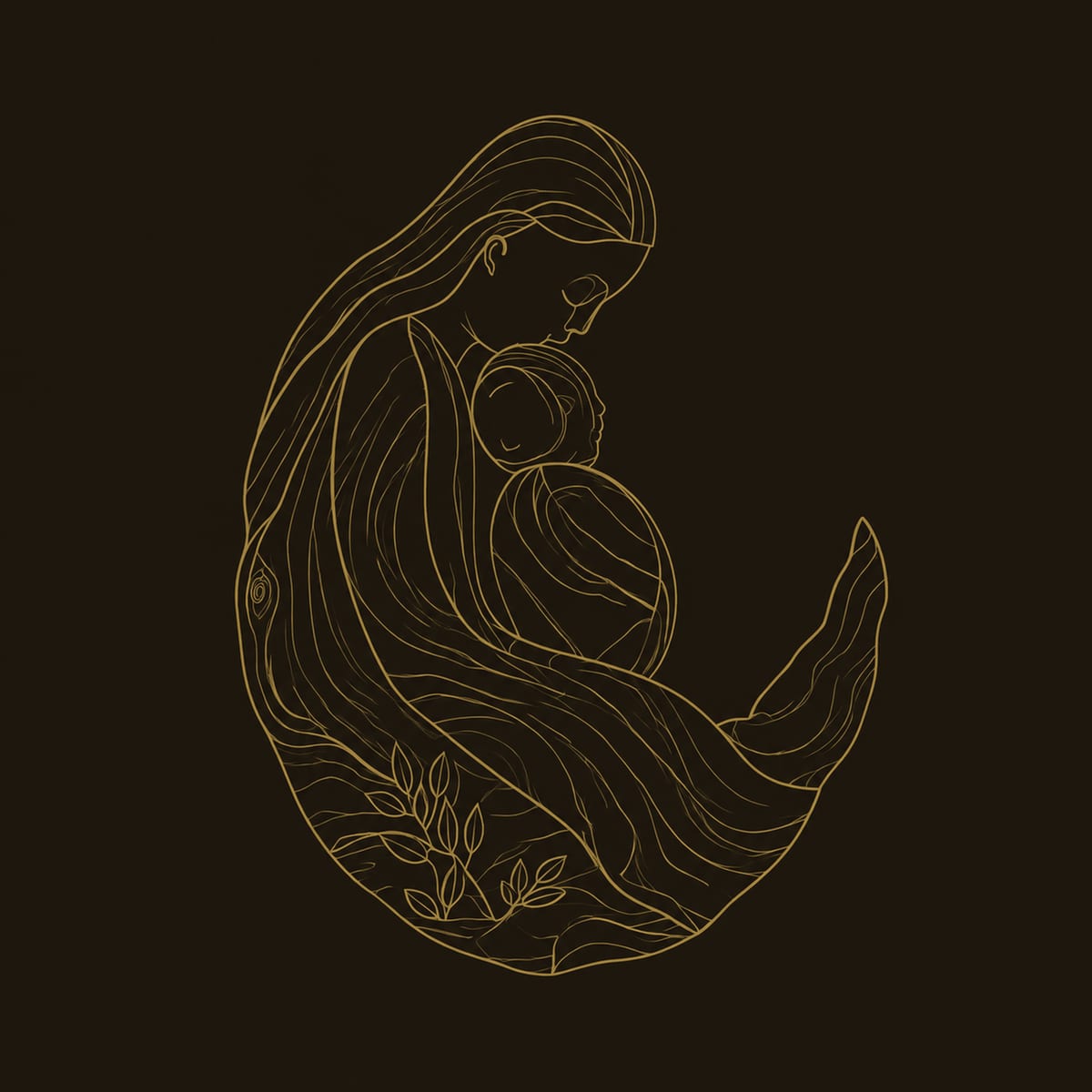 Mother And Child Wall Art Carved In A Flowing Crescent Shape dimension diagram