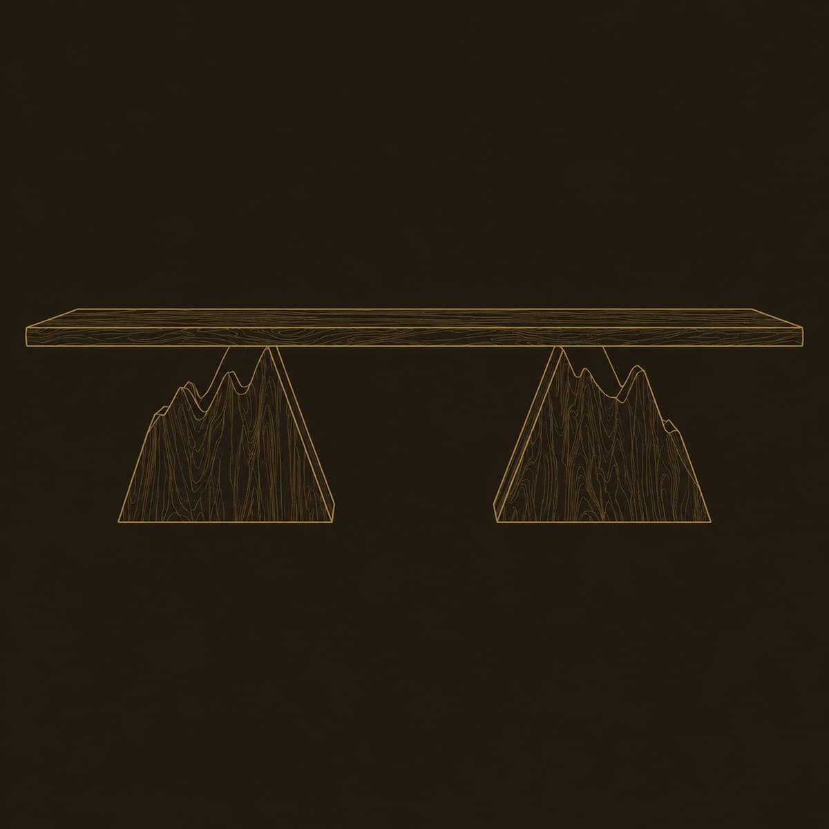 Mountain Peak Dining Table With Live Edge Top And Twin Wedge Bases dimension diagram