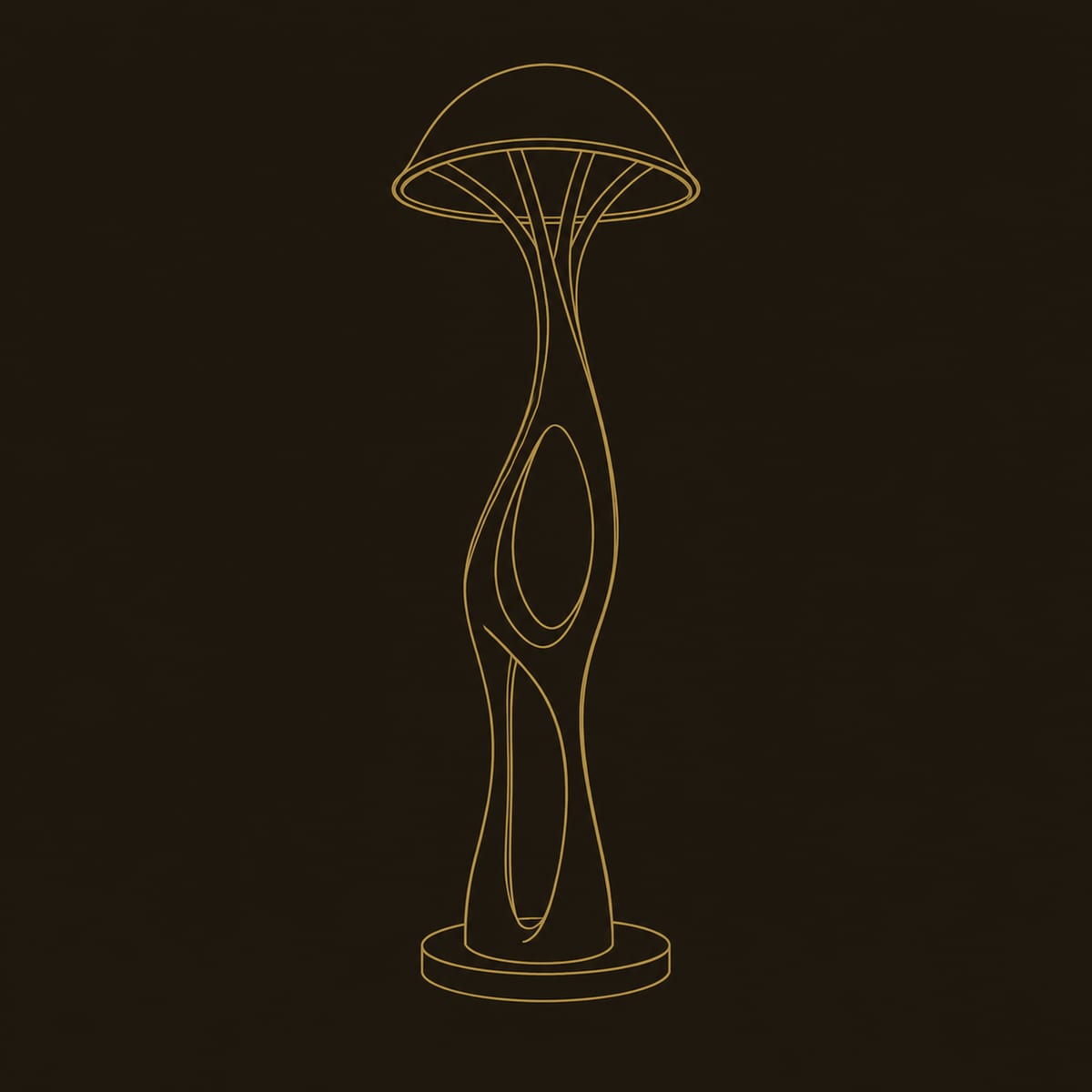 Mushroom Canopy Floor Lamp With Sculpted Open Trunk Stem dimension diagram