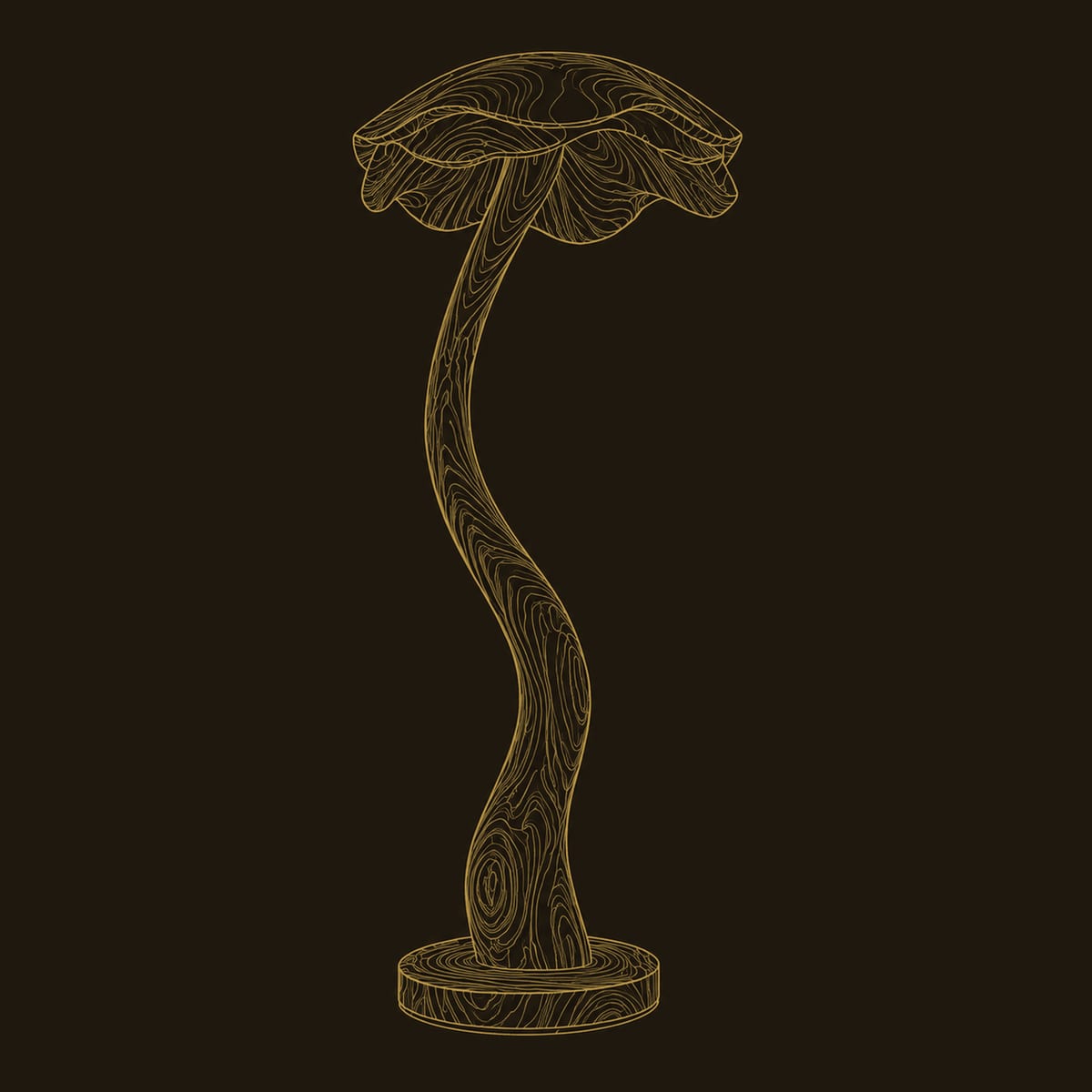 Mushroom Cap Floor Lamp With Winding Stem And Wide Disc Base dimension diagram