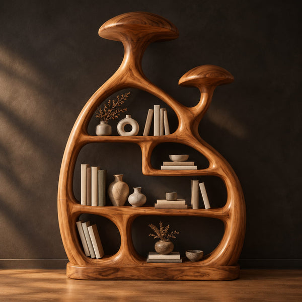 Mushroom Top Bookshelf With A Flowing Gourd Shaped Frame