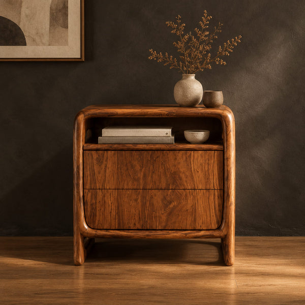 Nightstand With Open Top Cubby And Looped Side Frame