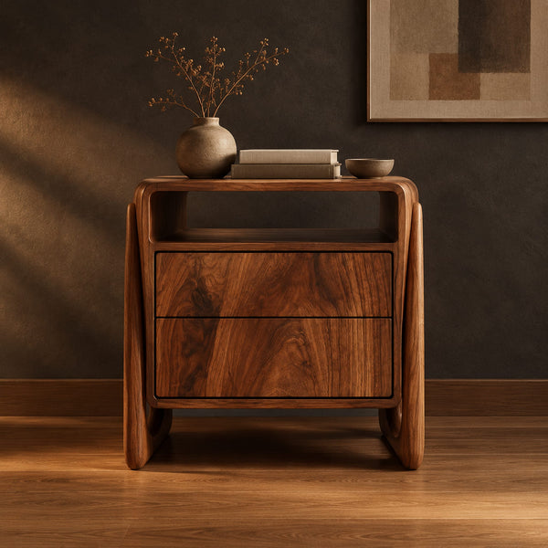 Nightstand With Open Top Niche And Sculpted Loop Sides