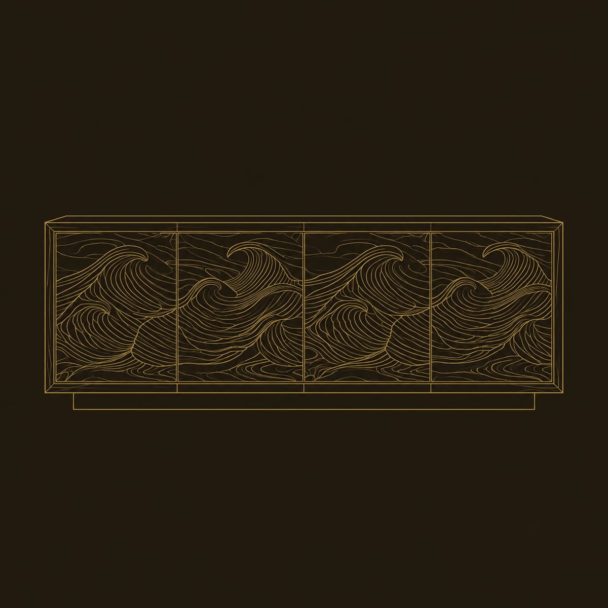 Ocean Wave Carved Sideboard With Four Relief Panels dimension diagram