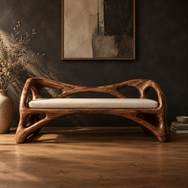 Open Frame Bench With Cushioned Seat And Organic Cut Outs