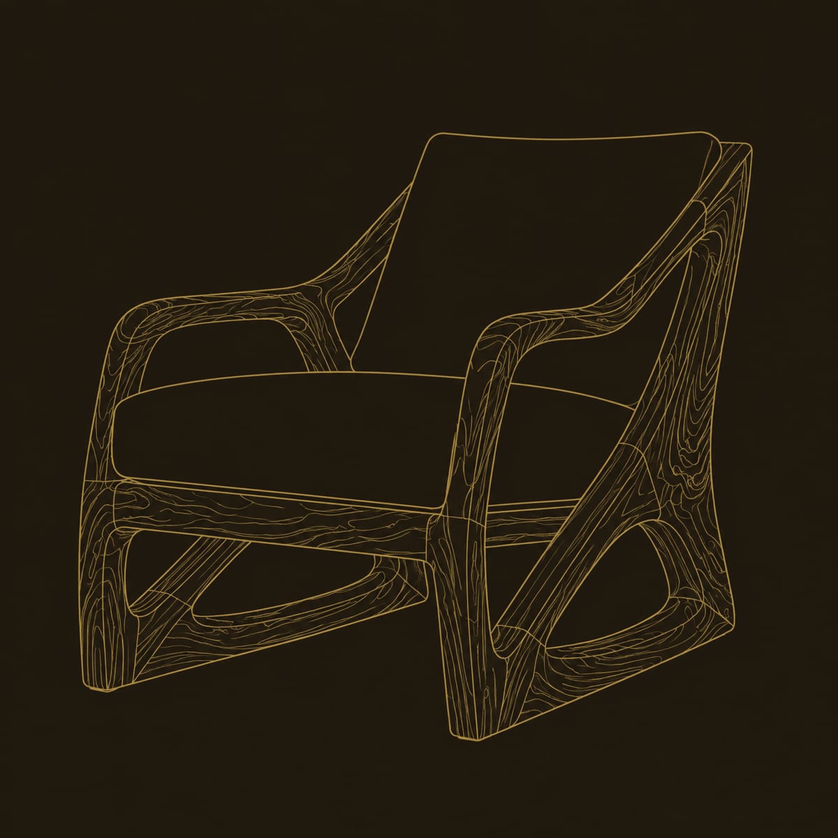 Open Frame Chair With Sculpted Arms And Triangular Cutout Base dimension diagram