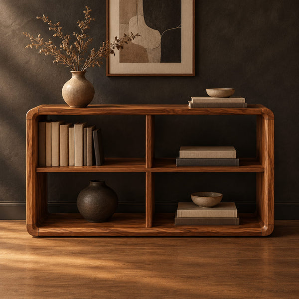 Open Frame Console Table With A Two By Two Grid Of Cubbies