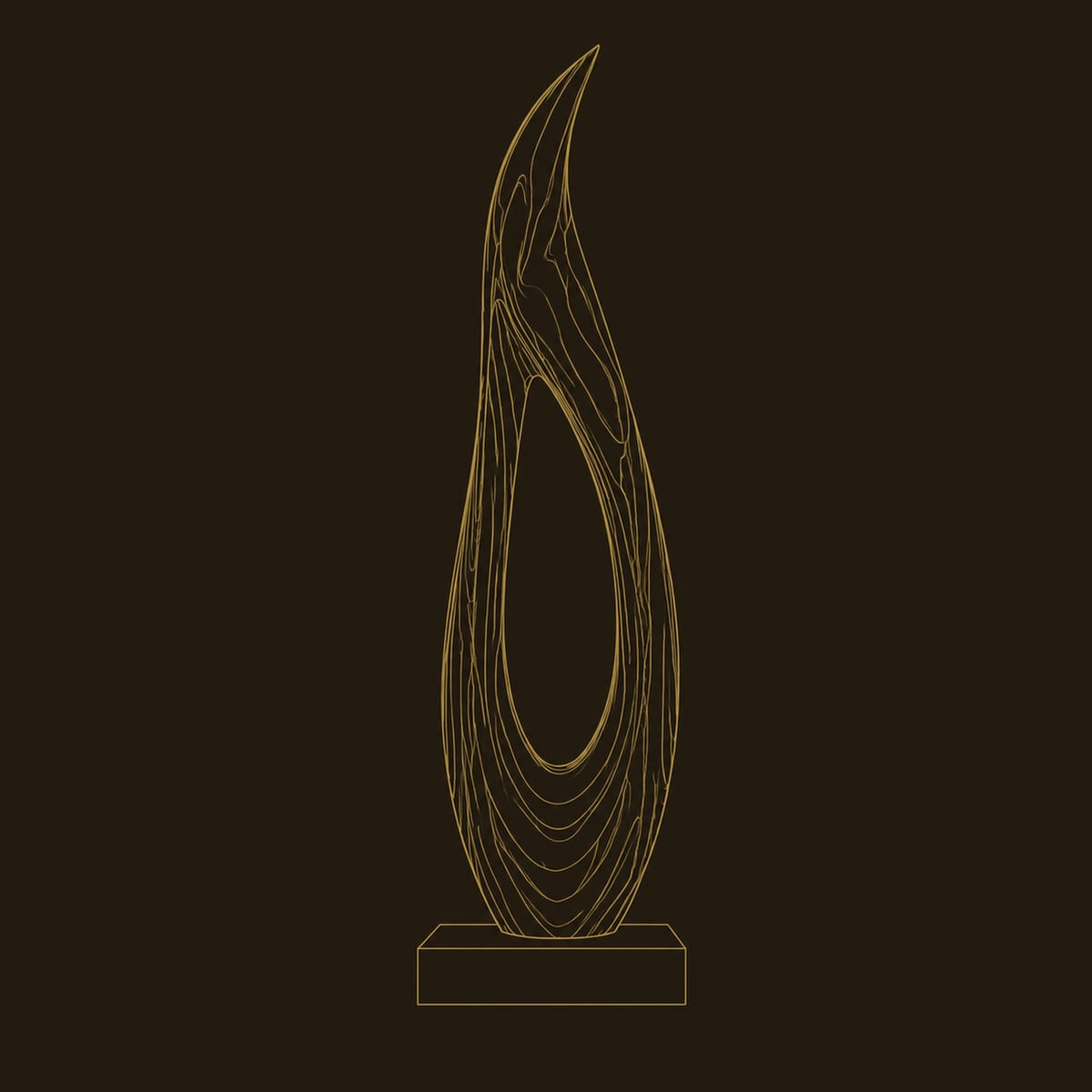 Open Teardrop Flame Sculpture On A Low Slab Base dimension diagram