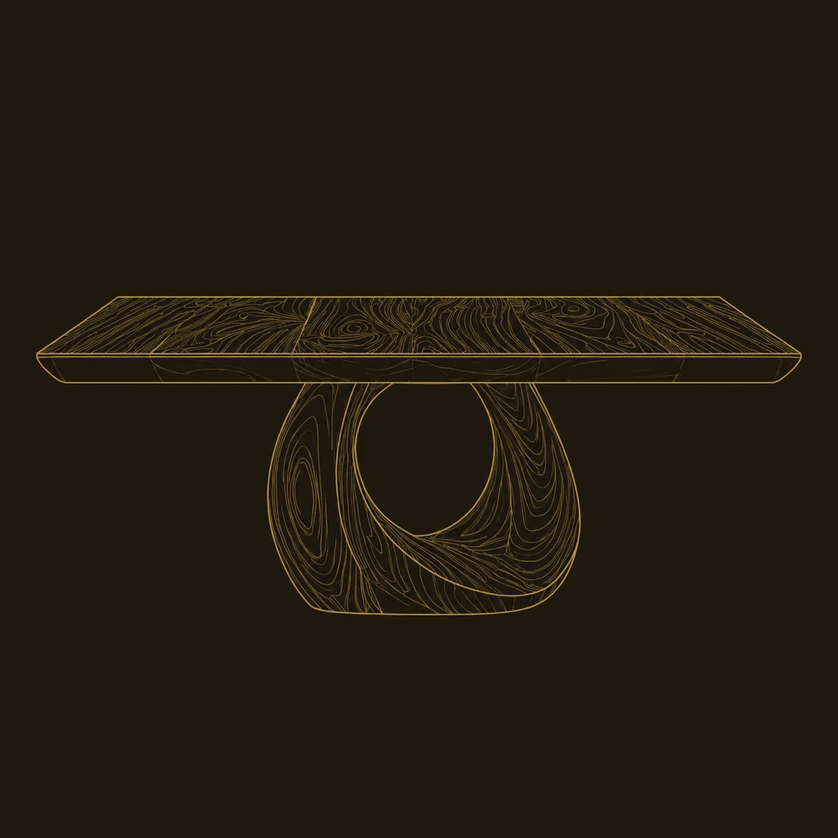 Open Teardrop Pedestal Dining Table With Slab Top dimension diagram