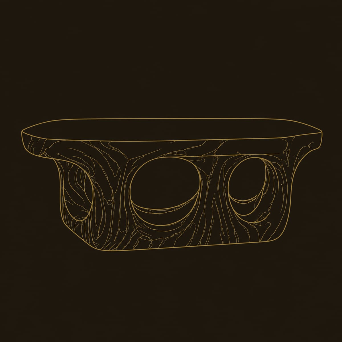 Organic Coffee Table with Porthole Openings in the Base dimension diagram