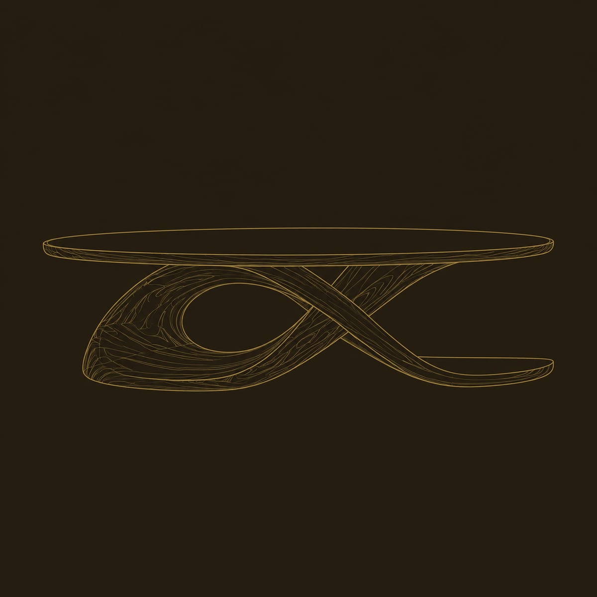 Oval Coffee Table On A Twisting Ribbon Base With Open Loop dimension diagram