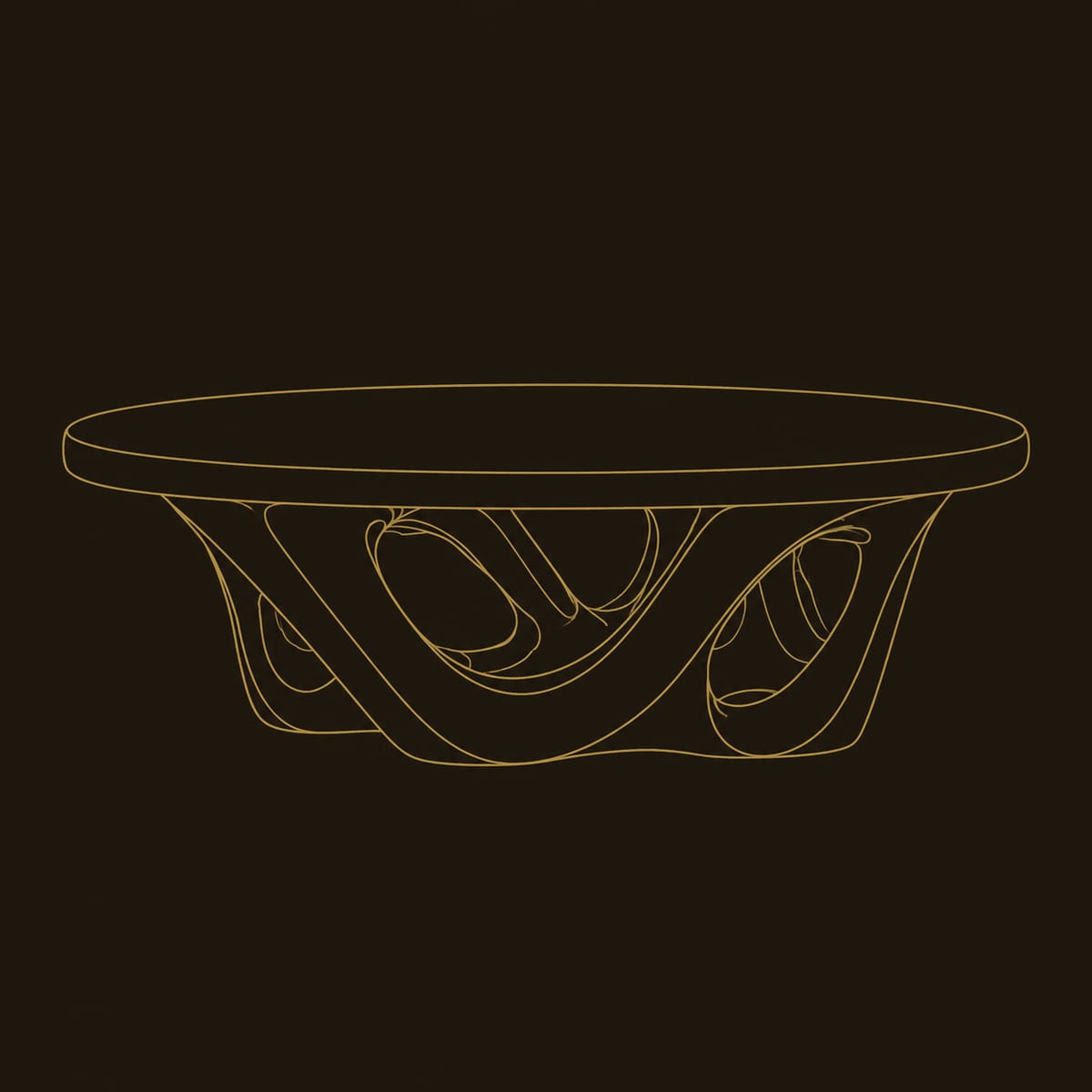 Oval Coffee Table on an Interlaced Sculpted Base dimension diagram