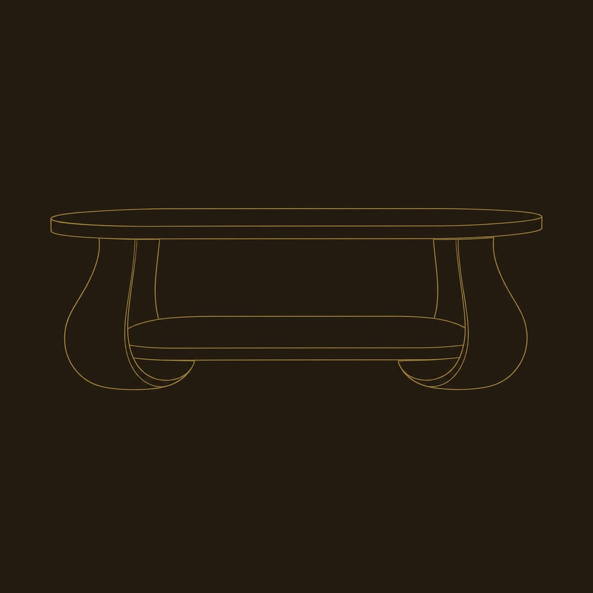 Oval Coffee Table, Tulip Shaped Legs, Lower Shelf dimension diagram