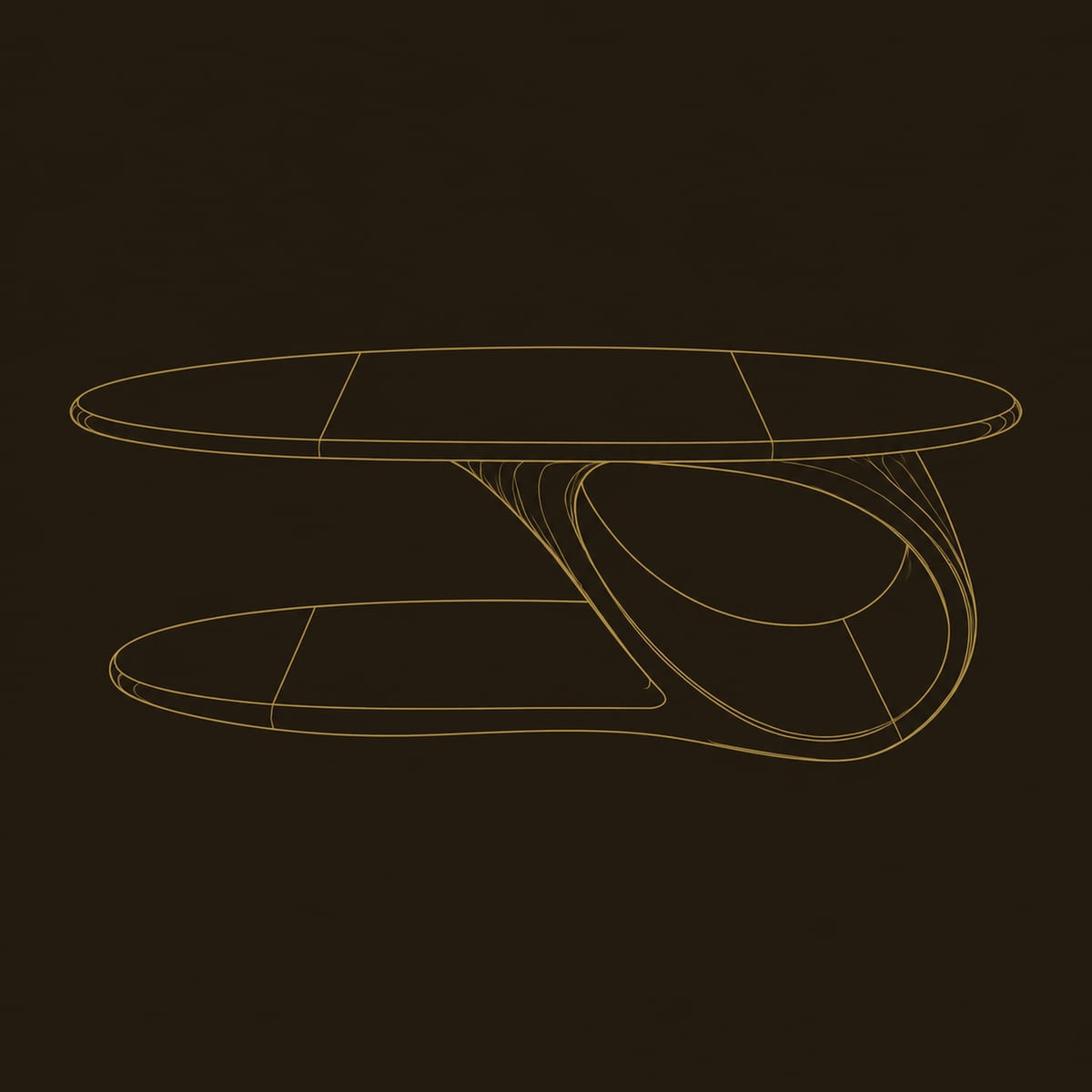 Oval Coffee Table With Low Oval Shelf And Single Scroll Support dimension diagram