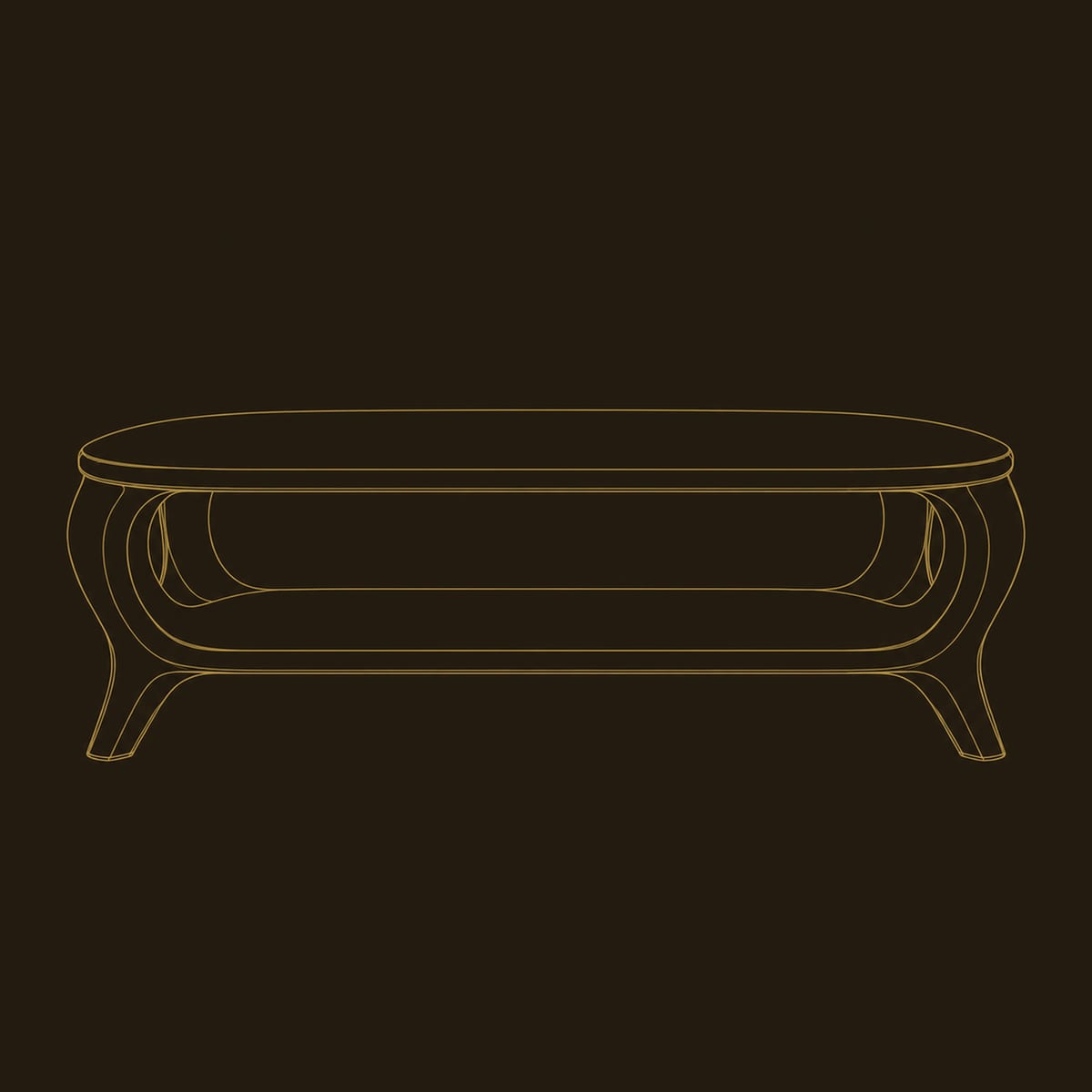 Oval Coffee Table With Lower Shelf And Cutout Legs dimension diagram