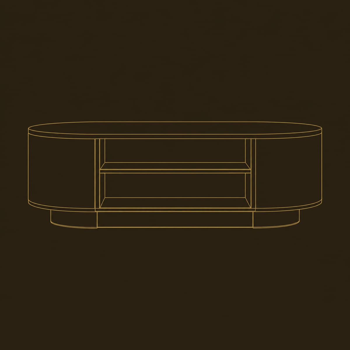 Oval Coffee Table With Two Open Shelves, Curved Drum Ends dimension diagram