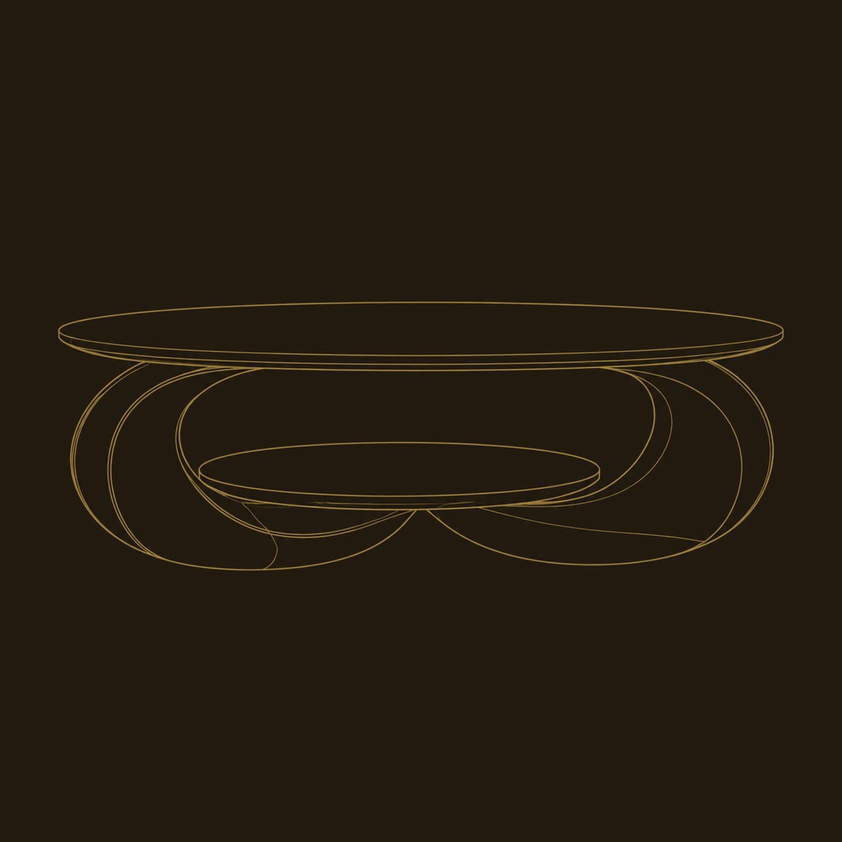 Oval Coffee Table With Two Sweeping Curled Legs And Lower Shelf dimension diagram