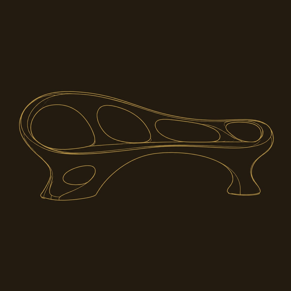 Oval Cutout Bench With Flowing Sculpted Wood Frame dimension diagram