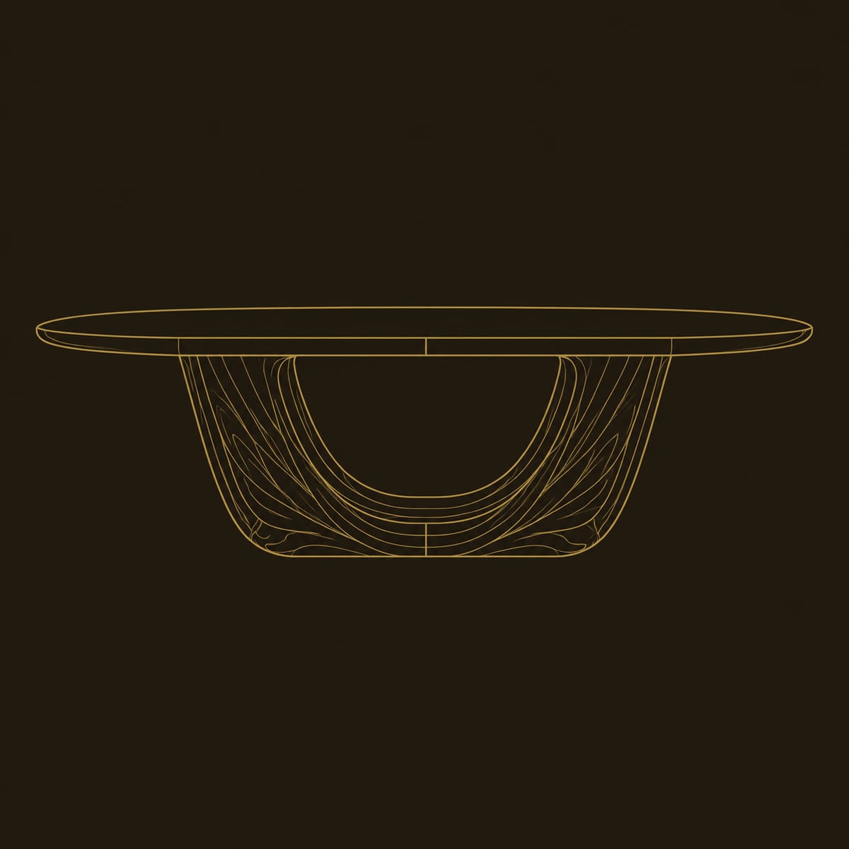Oval Dining Table on a U Shaped Sculpted Pedestal dimension diagram