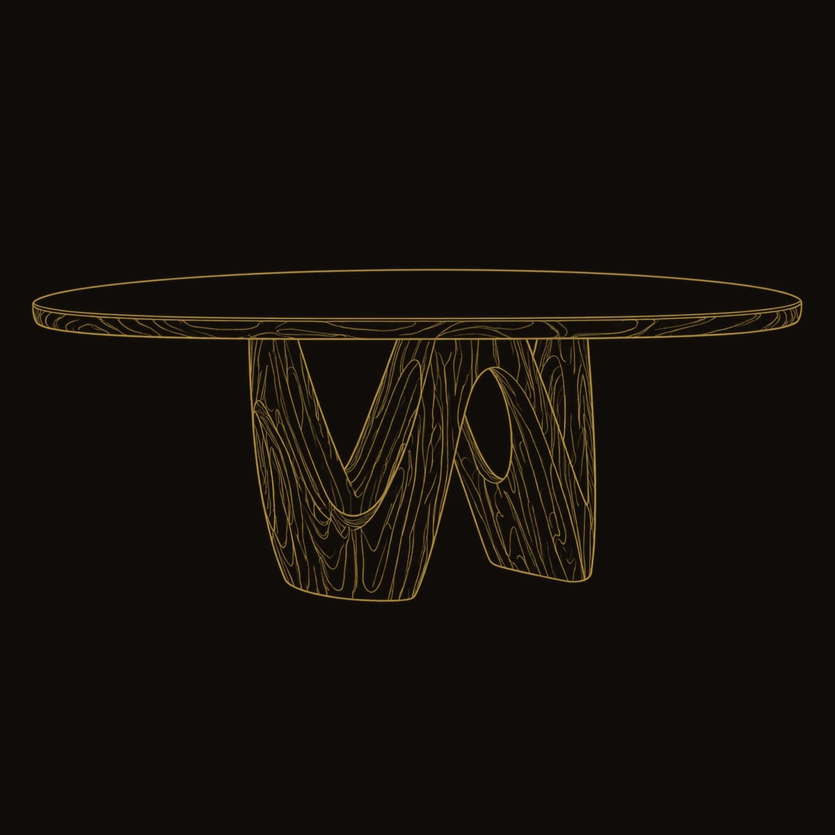 Oval Dining Table With A Sculpted W Shaped Open Base dimension diagram