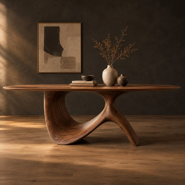 Oval Dining Table With Hooked Arch Base And Slim Top