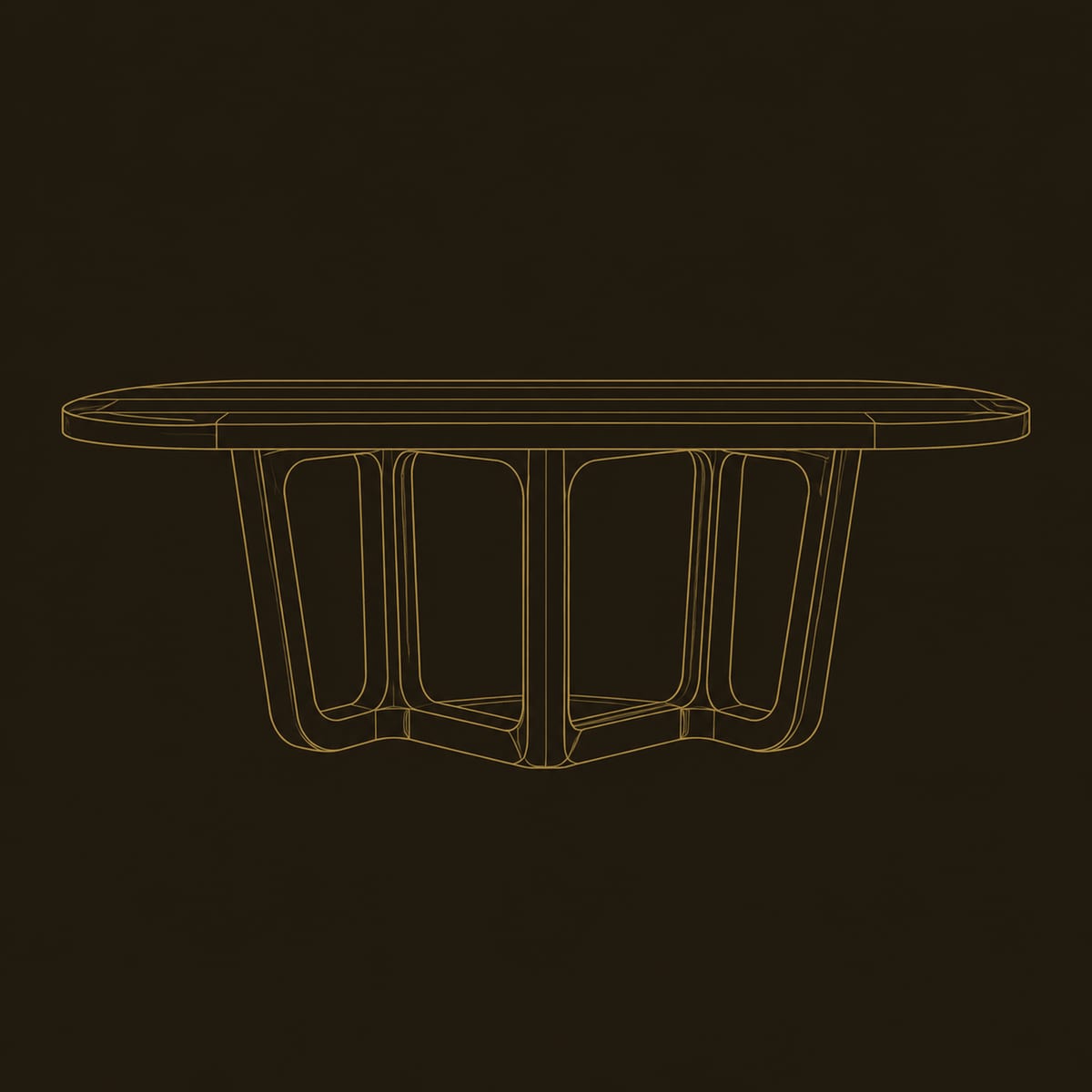 Oval Dining Table With Sculpted Arched Legs And Floor Loop dimension diagram