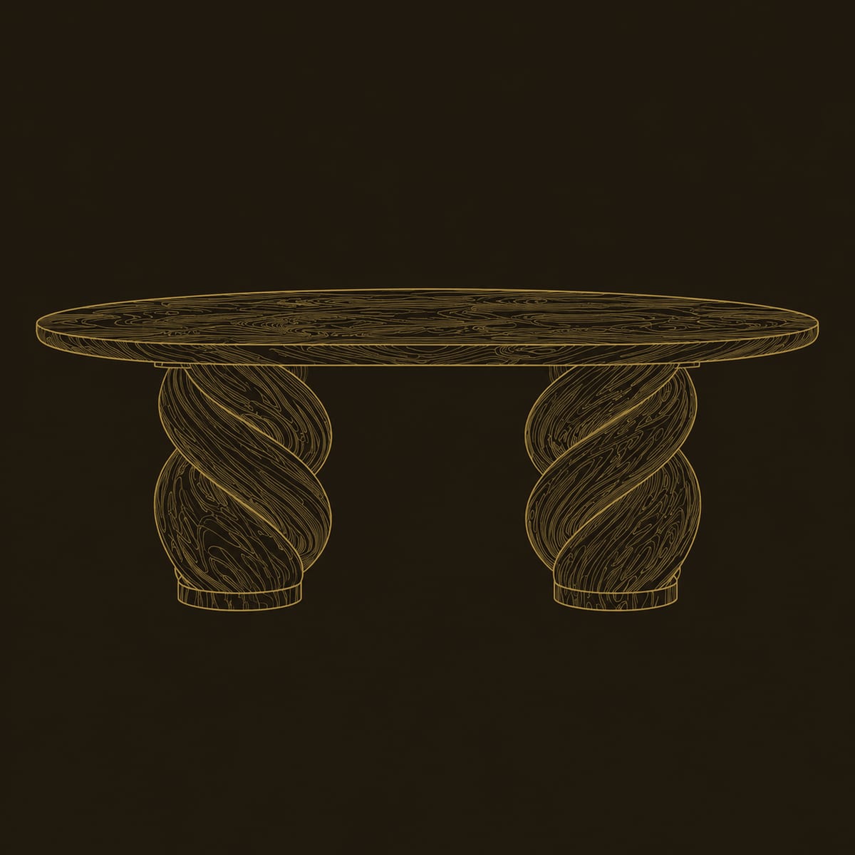 Oval Dining Table With Two Twisted Rope Pedestals dimension diagram