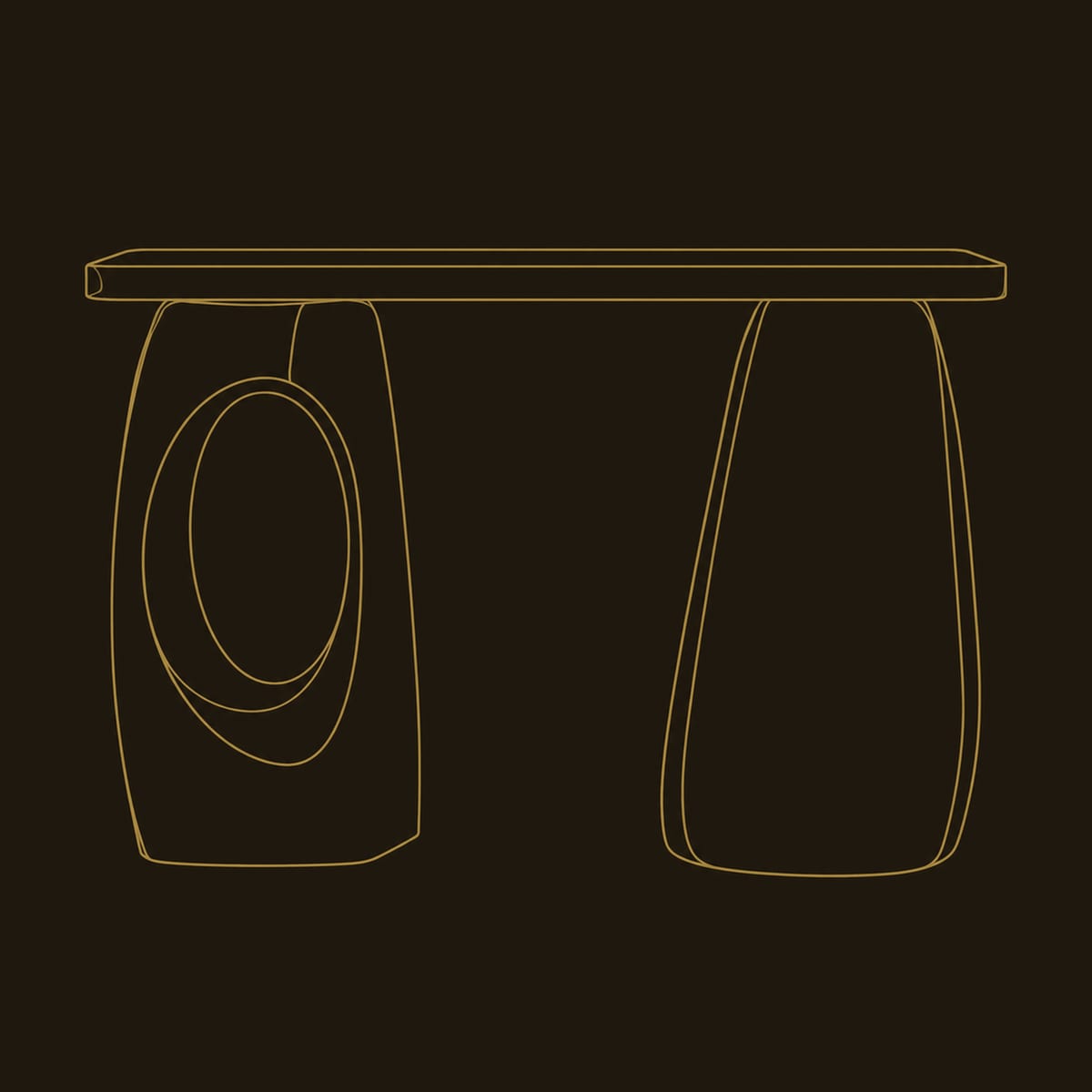 Pebble Leg Console Table With An Oval Opening And A Slim Top dimension diagram