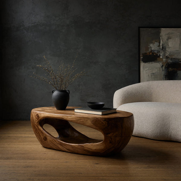 Pebbleform Coffee Table, Low Oval with a Carved Tunnel