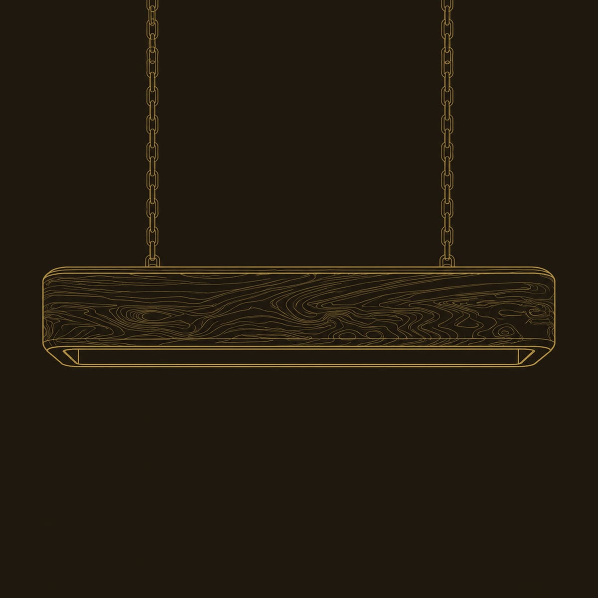 Pendant Light With A Solid Wood Beam Body And Warm Glow Below dimension diagram