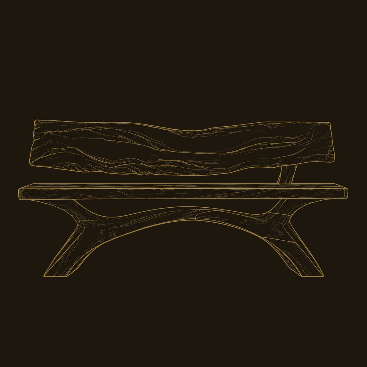 Raw Live Edge Back Bench With Arched Legs And Slab Seat dimension diagram
