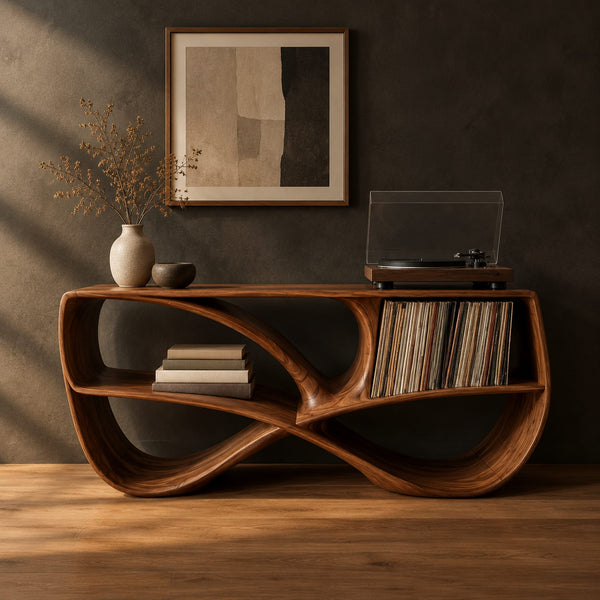 Record Console With Twisting Figure Eight Frame And Two Open Bays