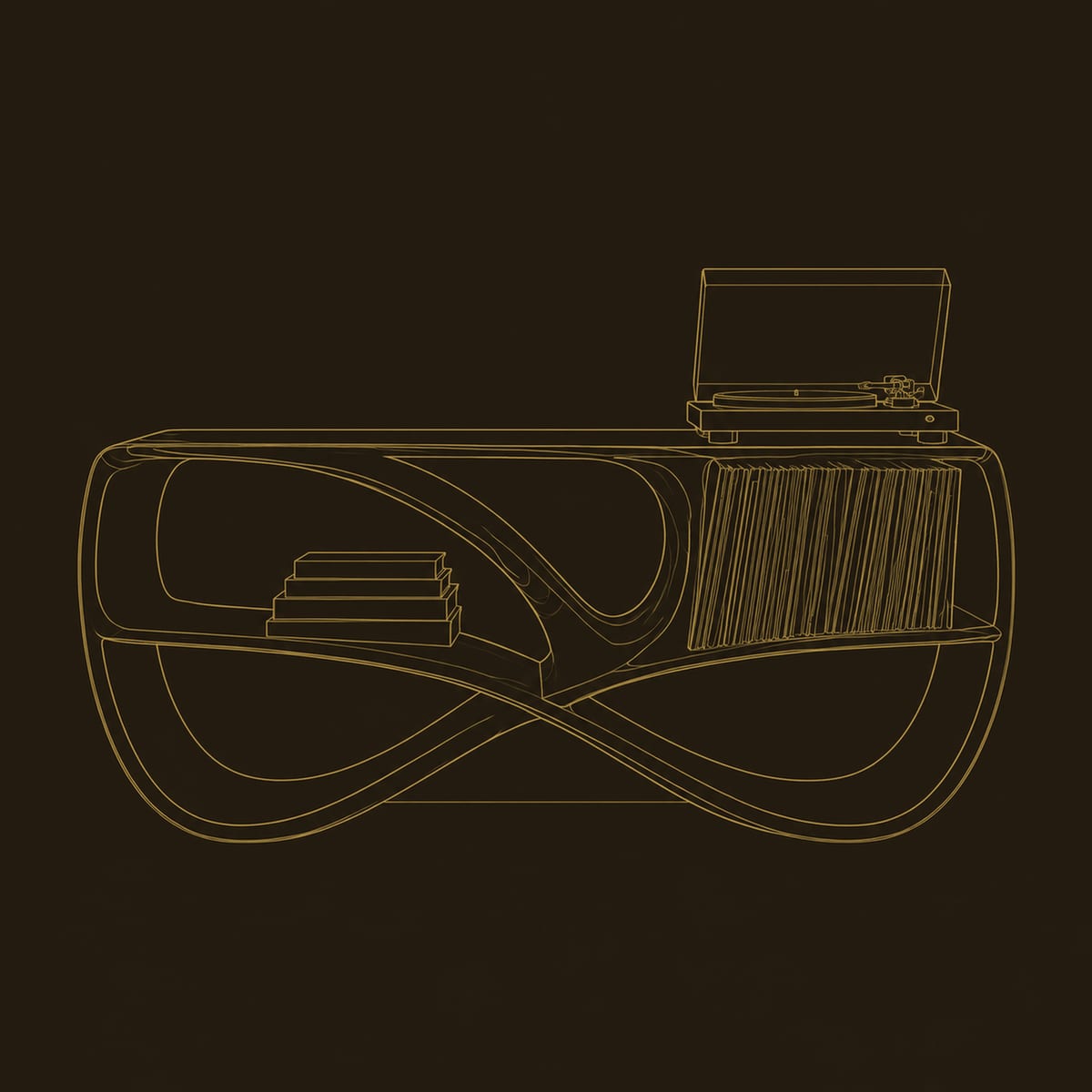 Record Console With Twisting Figure Eight Frame And Two Open Bays dimension diagram