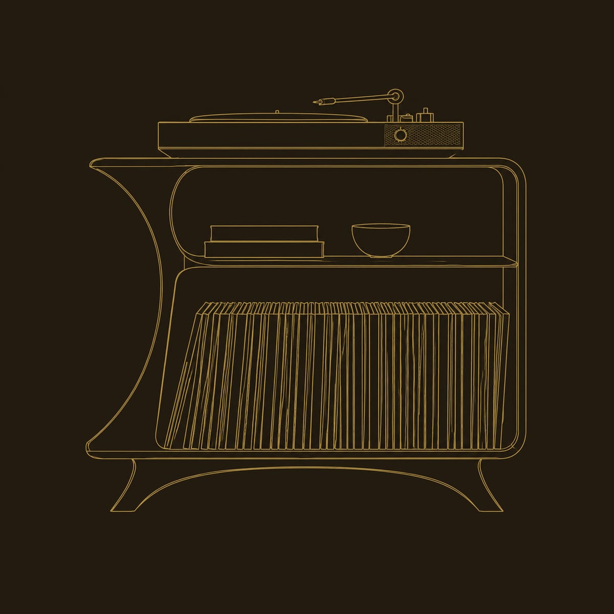 Record Player Stand With Flared Sides And Two Open Bays dimension diagram